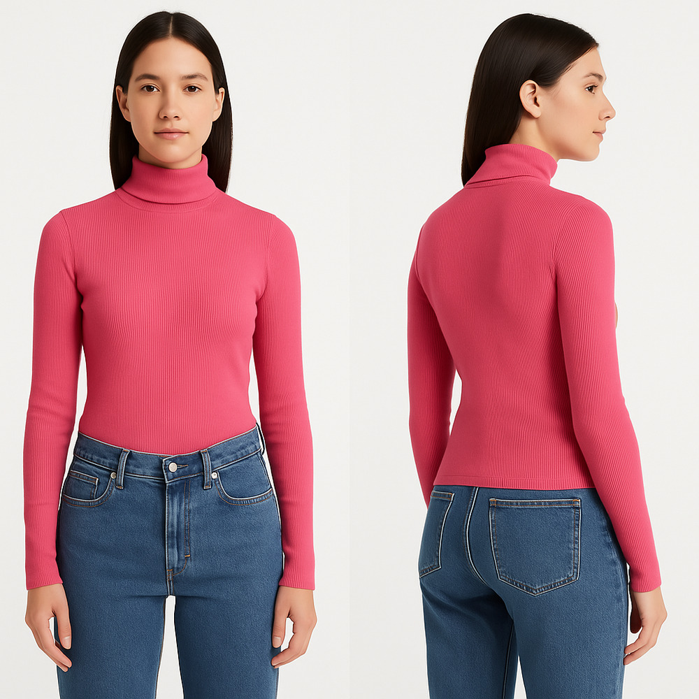 BDG Pink Ribbed Long‎ Sleeve Turtleneck Top Petite Small Womens Cotton Elastane
